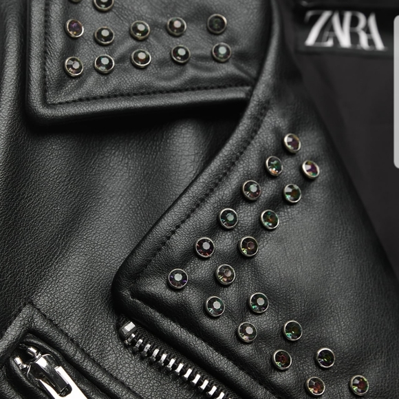 Zara Black Studded Leather Jacket - Picture 3 of 6
